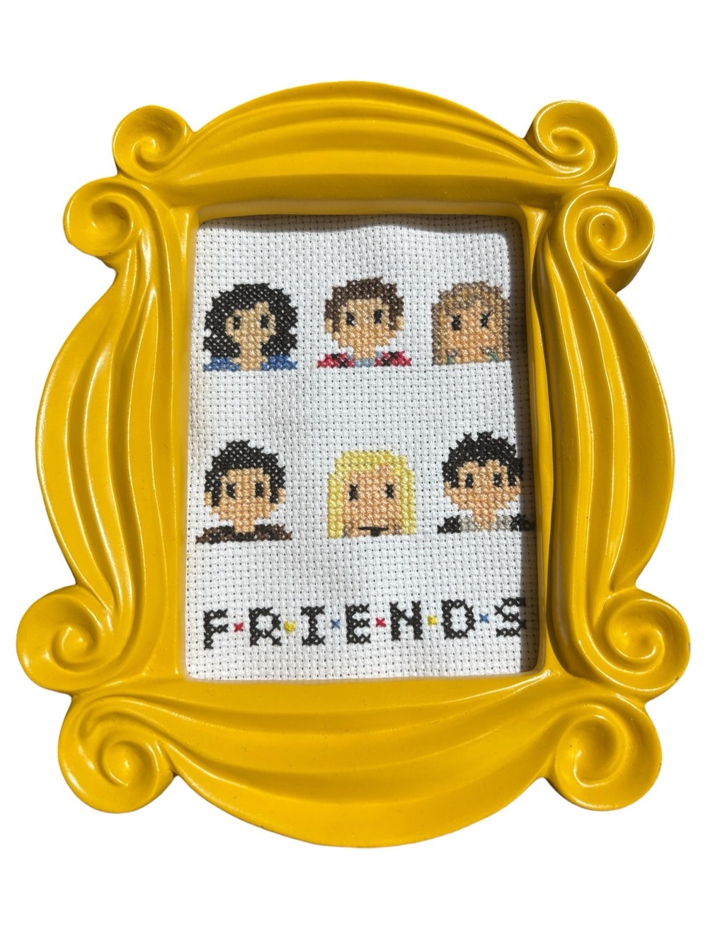FRIENDS TV Show Yellow Peephole Picture Frame Cross-Stitch 6”x7”